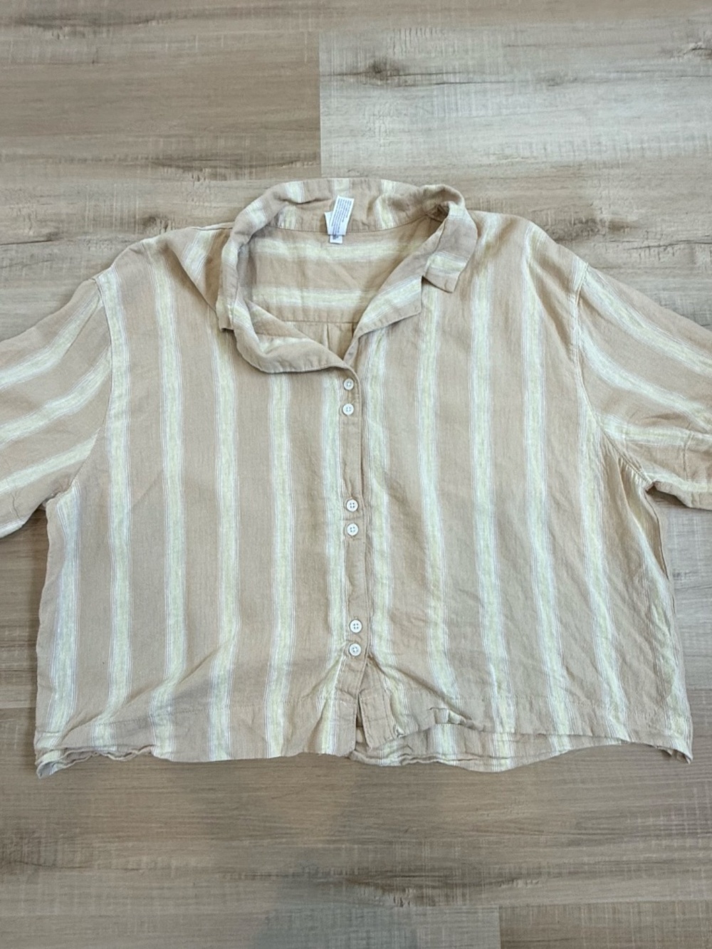 Stars Above Linen Blend Cream Short Sleeve Button Down Shirt Size Large - Picture 2 of 7